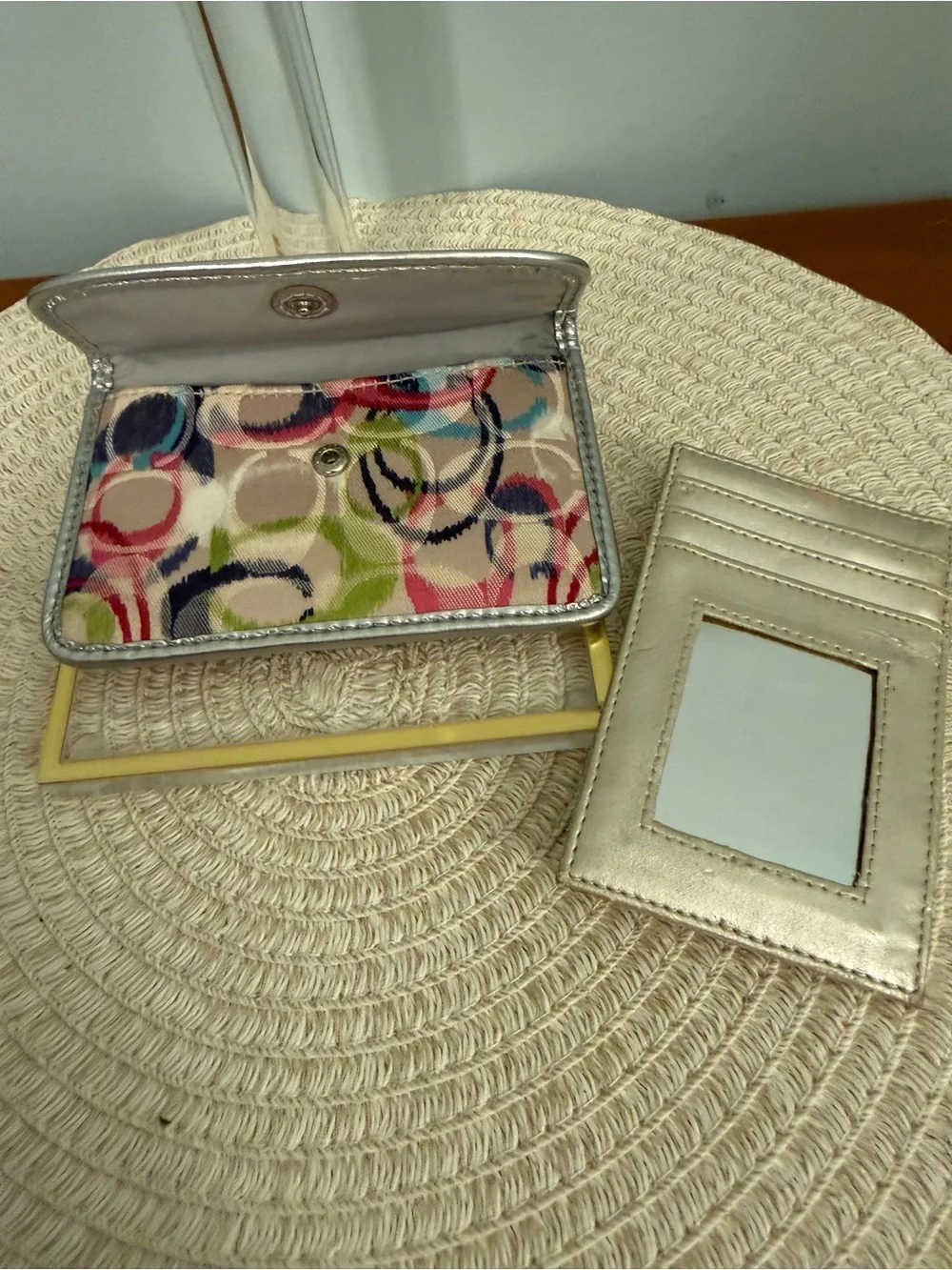 Coach Multicolor Signature Pop Ring Canvas Wristlet with Silver Trim